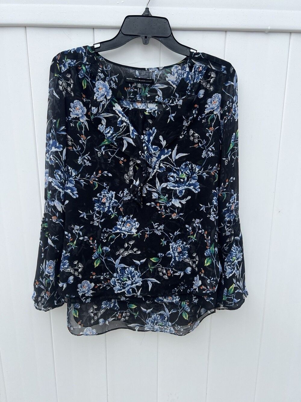 WHBM White House Black Market Floral Top Sz 6 Sheer Long Sleeve Lined